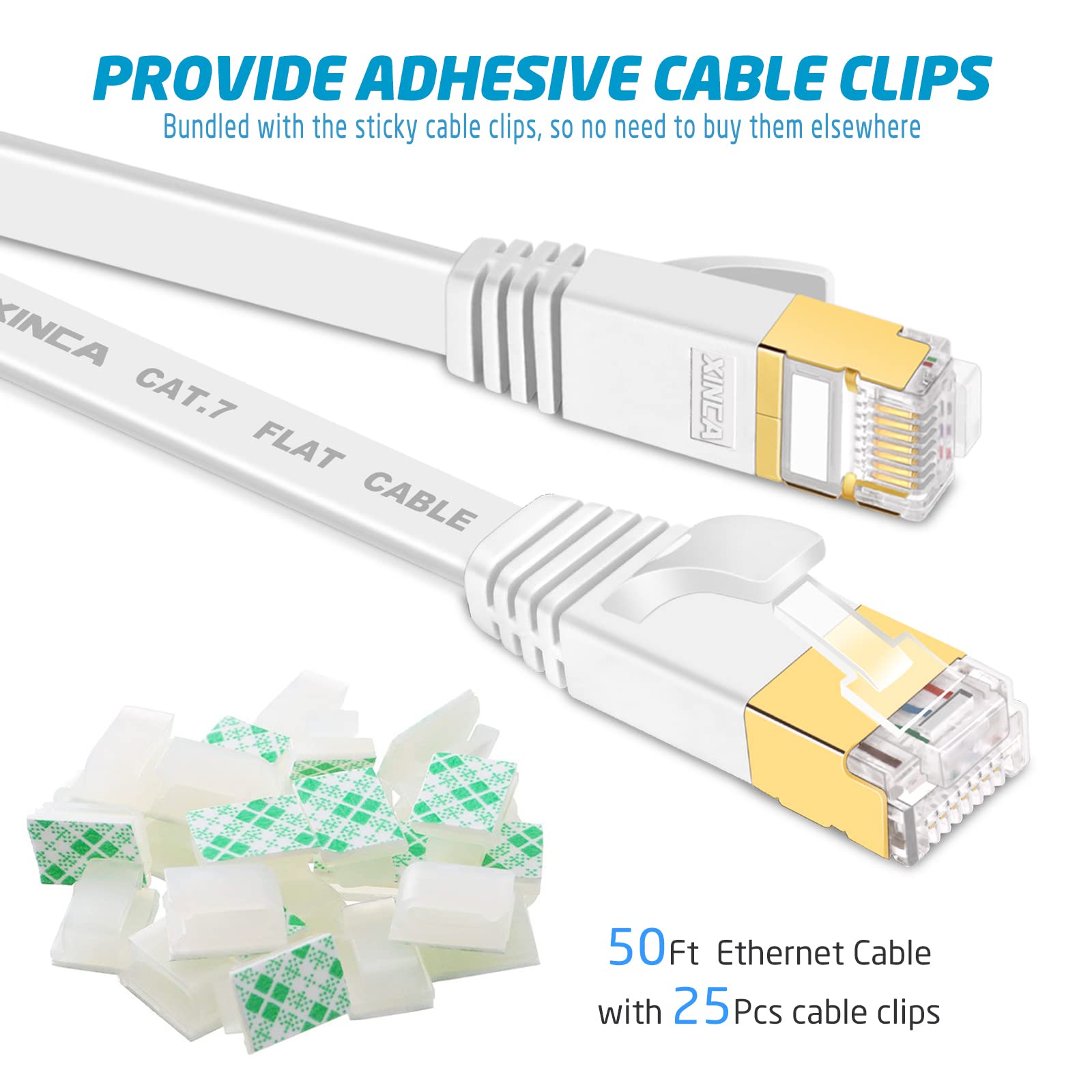 Amazon.com: XINCA Cat 7 Flat Ethernet Cable 50ft White, High Speed